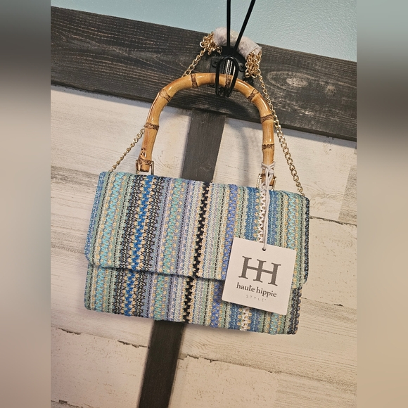 Haute hippie NEW purse wood and woven bamboo handle snap closure seen on tiktok - Picture 8 of 10